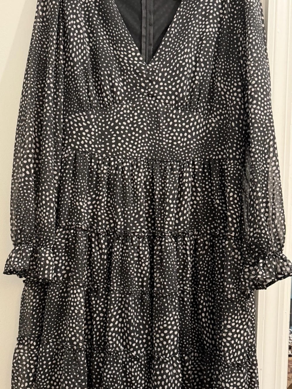 Emma & Michele Black and White Polka Dot V-Neck Dress - Picture 6 of 6